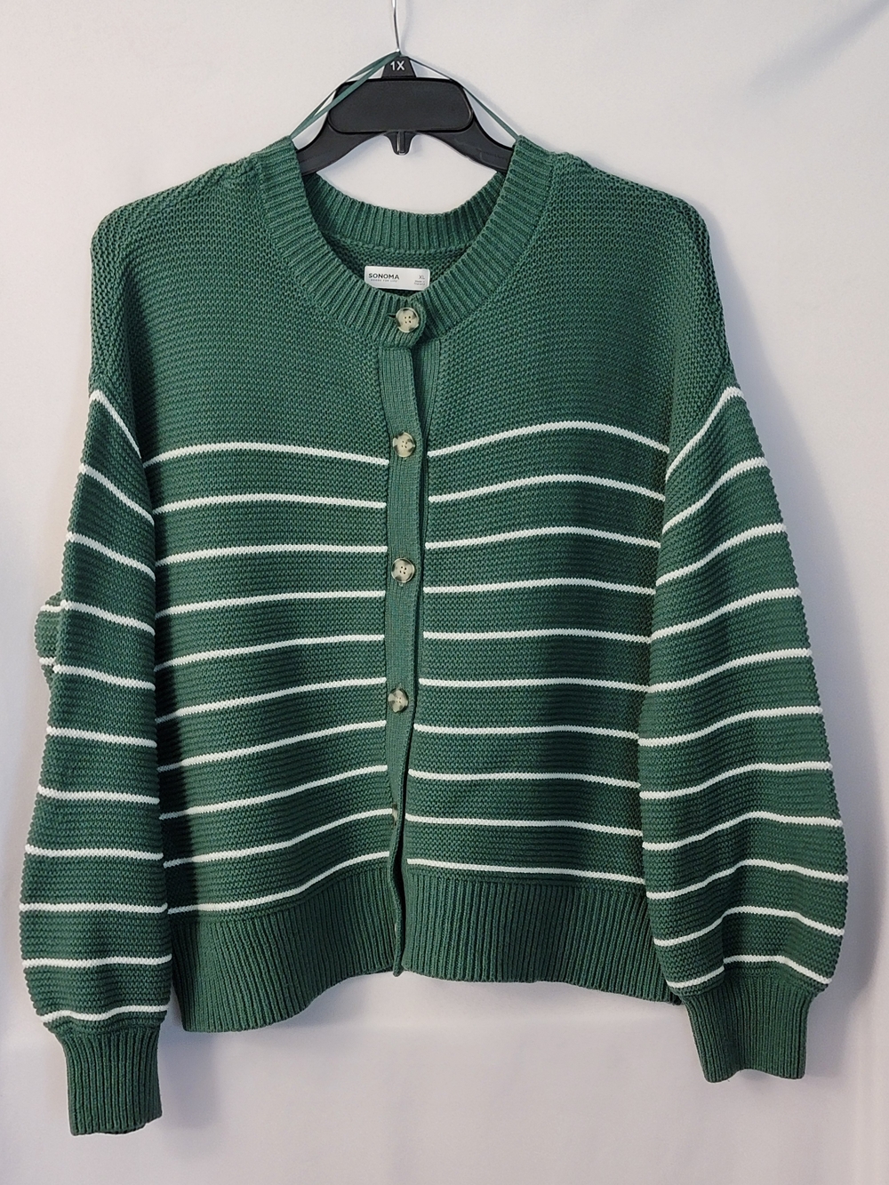 SONOMA Green and White Striped Button Cardigan Size XL